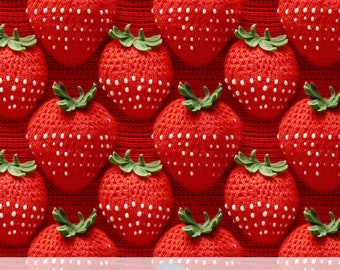 3d Knitted Strawberry Seamless File, Faux Embroidery Strawberries Fabric Sublimation Design, Printable Summer Fruits Pattern, Surface Design