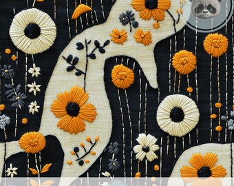 3d Retro 70s Floral Seamless Pattern, Embroidered Texture Folk Art Digital Paper for Boho Decor, Moody Junk Journals & Scrapbook Crafts