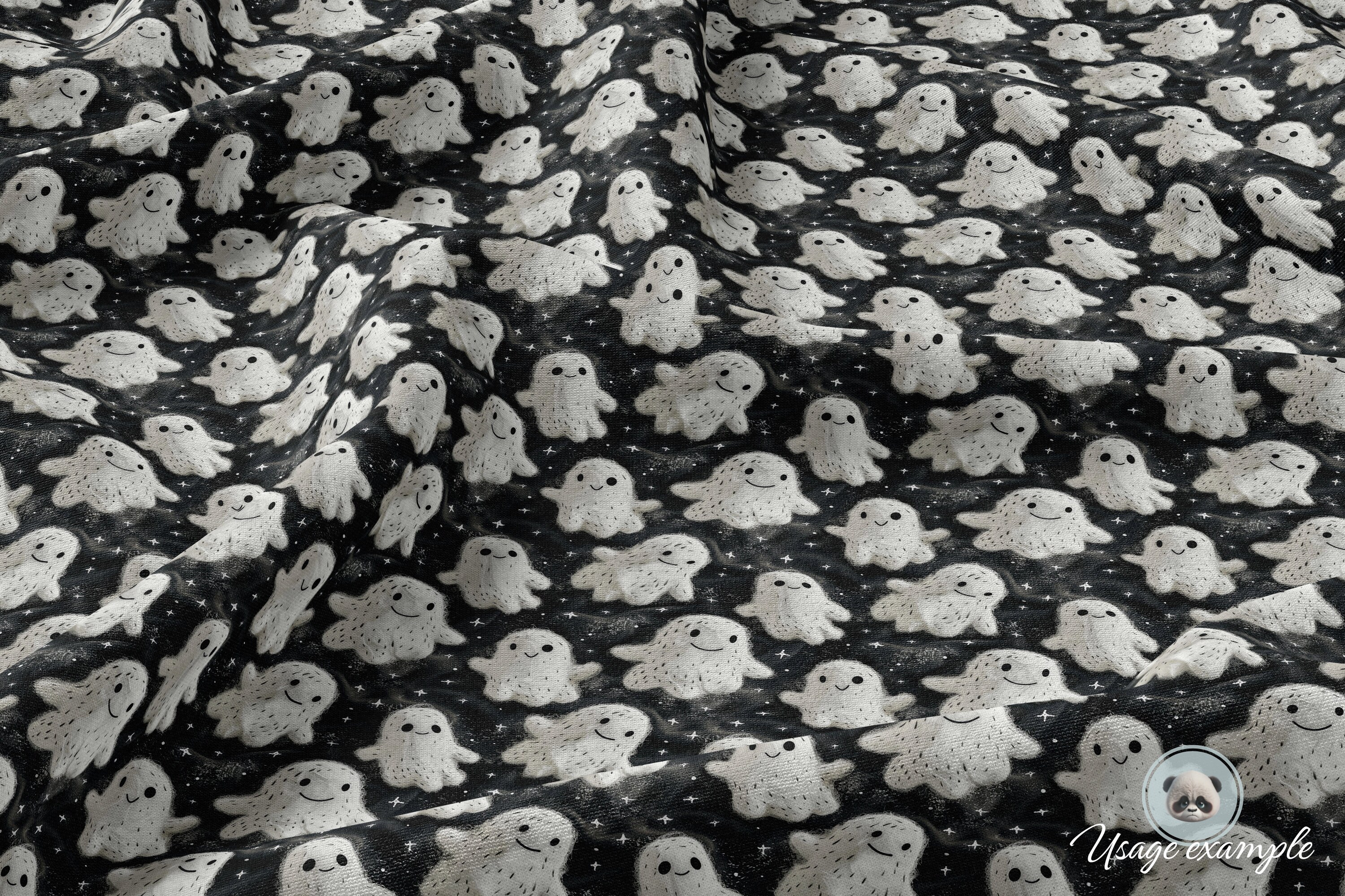 3d Cute Fluffy Ghost Seamless Pattern, Halloween Digital Paper, Black ...