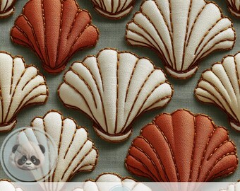 3d Coastal Grandma Seashell Scallop Seamless Pattern, Faux Embroidery Vintage Shell Digital Paper for Beach House Decor & Summer Crafts