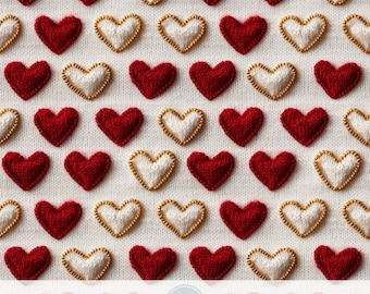 3d Knitted Heart Seamless Pattern, Faux Embroidery Fabric Sublimation Design, Scrapbook Digital Paper, Gold Heart Background, I Love You