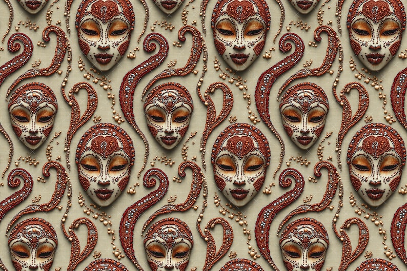 3d African Mask Seamless Pattern, Ethnic Boho Digital Paper, Beaded ...