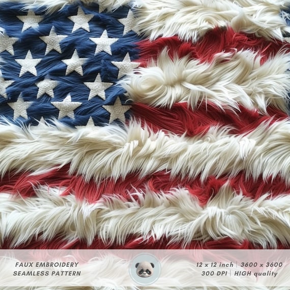 3d Fourth of July Furry American Flag Seamless Pattern, USA Faux Fuzzy Digital Paper for Fabric Sublimation,Patriotic Blanket Surface Design