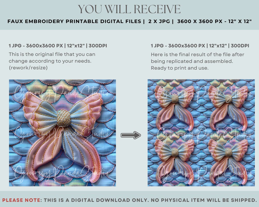 Mermaid  Princess Embroidered on Satin Bow with Tails by Beyond Creations (Copy) main image 0