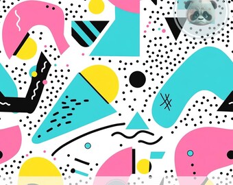 Retro 90s Memphis Seamless Pattern, Abstract Geometric Digital Paper, Pop Art Background for DIY Party Decor, Nostalgic Fabric & Scrapbook