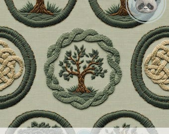 3d Celtic Tree of Life Seamless Pattern, Embroidered Effect Yggdrasil Digital Paper for Pagan Decor & Viking Craft