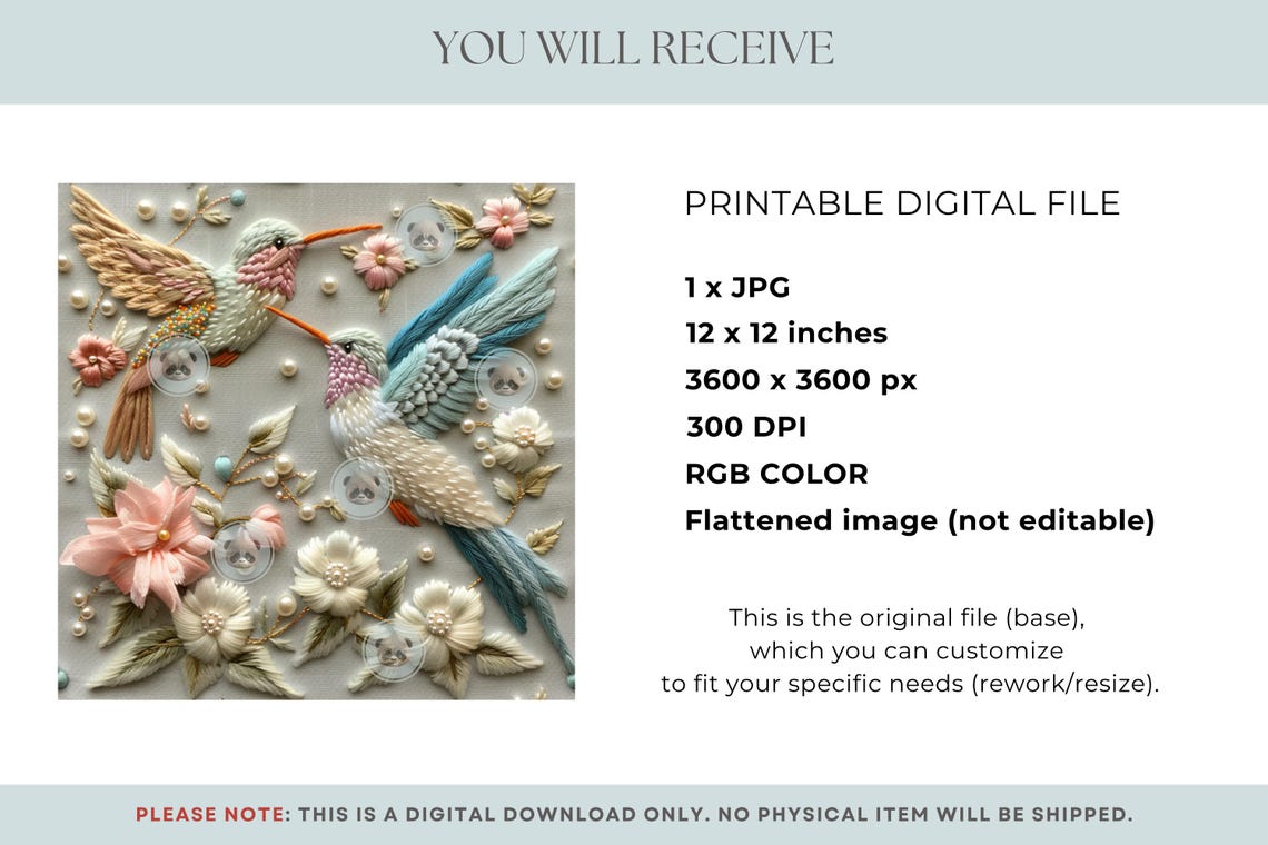 3d Hummingbirds Seamless Pattern, Faux Embroidery Repeating File for ...