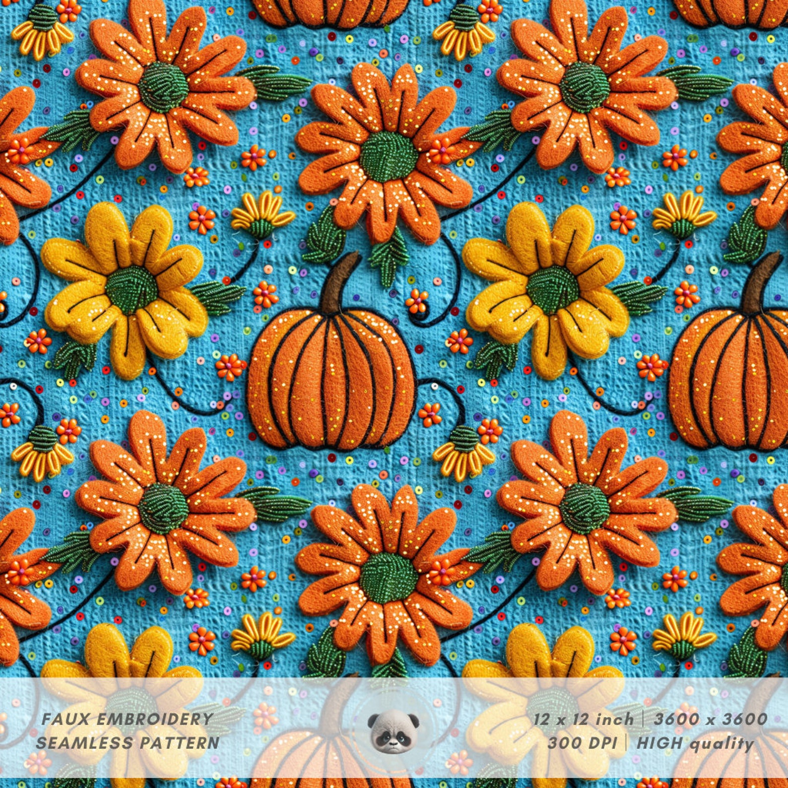 3d Floral Fall Seamless Pattern, Faux Embroidery Repeating File for ...