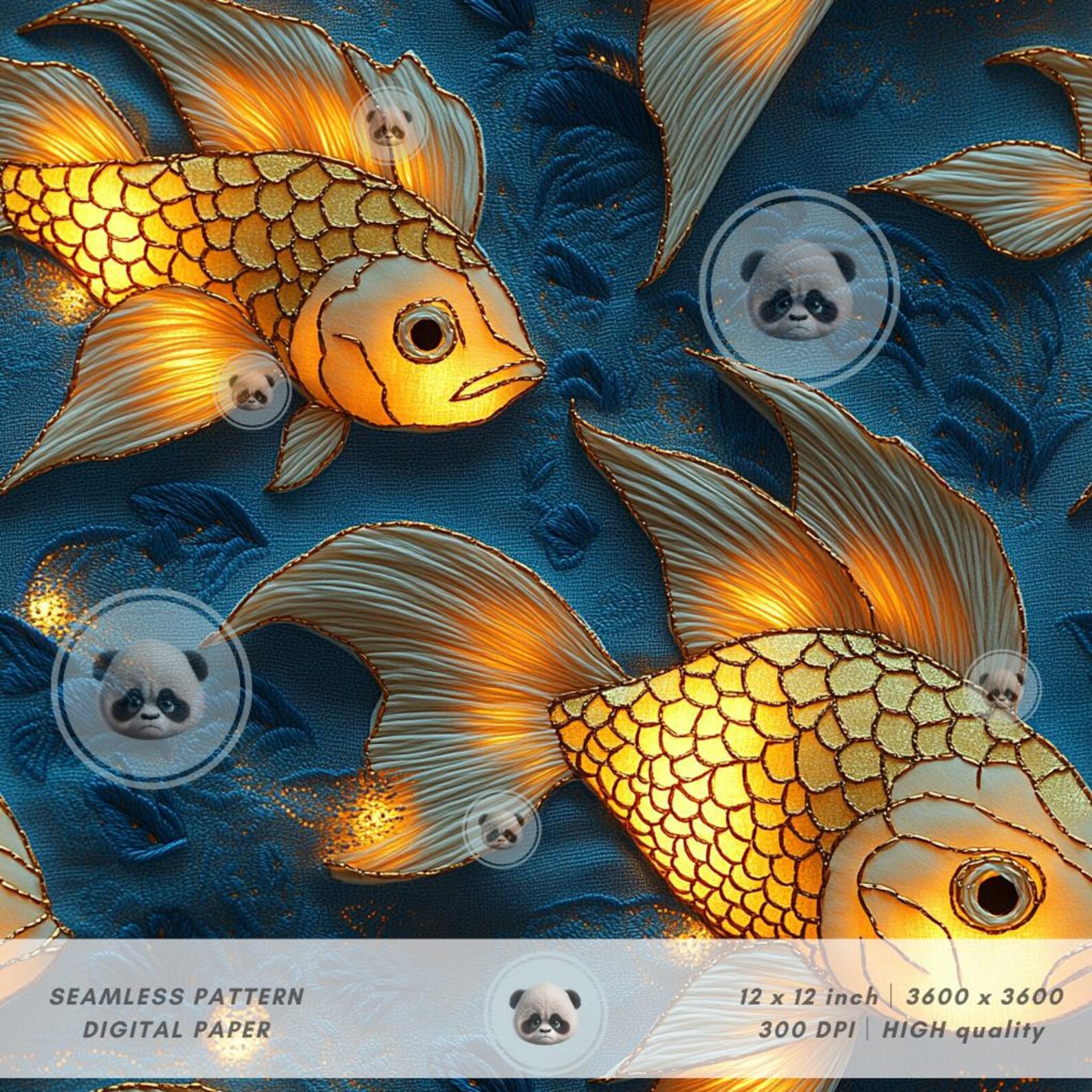 Light Color Fish Patterns 3d Glowing Goldfish Seamless Pattern, Faux Embroidery Ocean Fish ...
