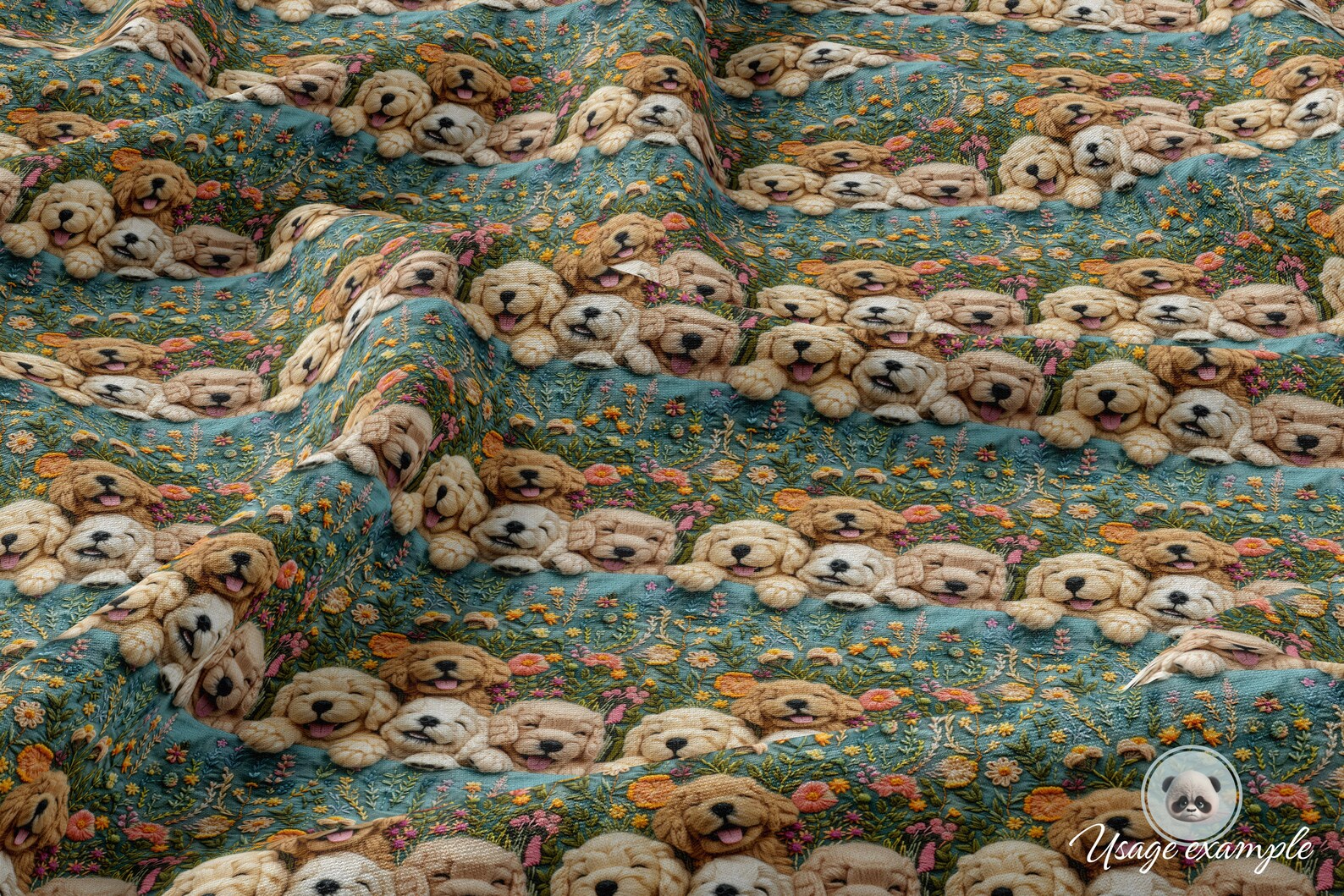 3d Golden Retriever Seamless Pattern, Faux Embroidery Floral Dog Fabric ...