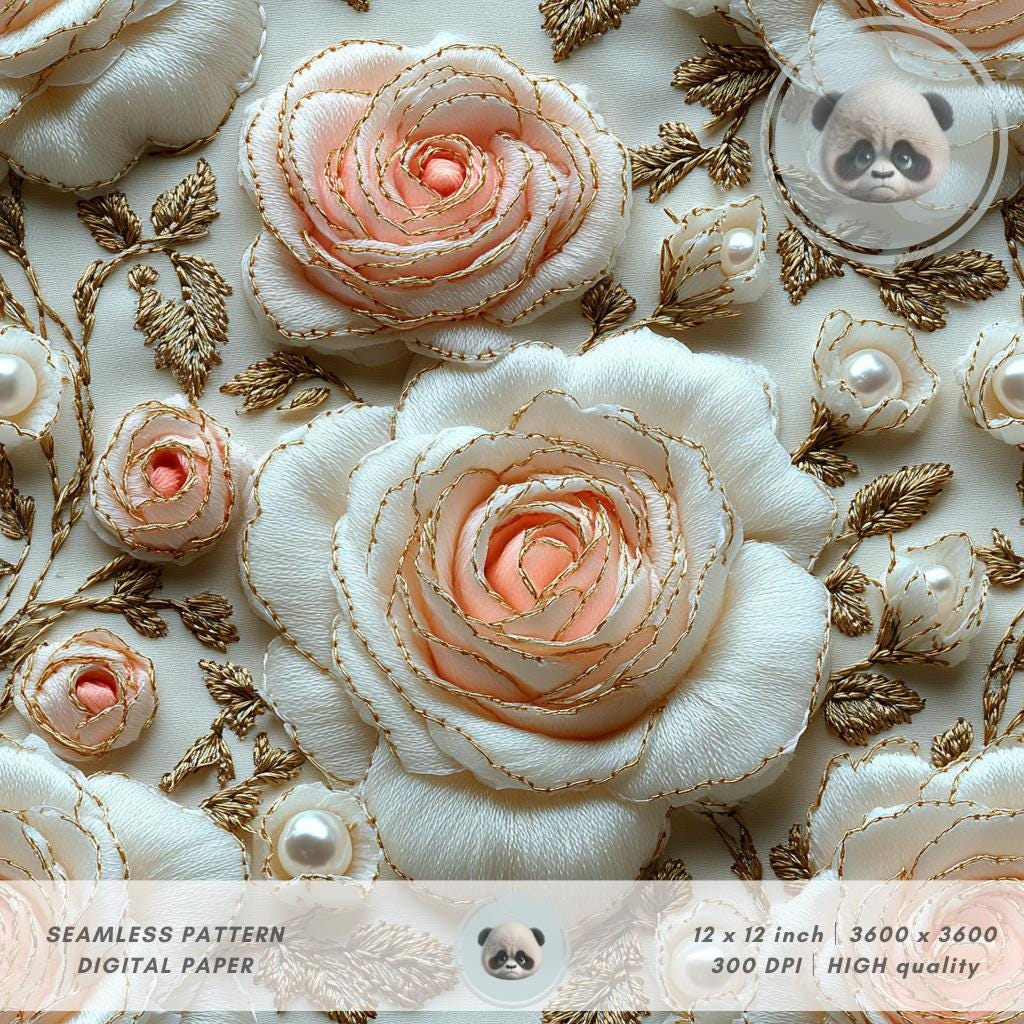 3d Elegant Vintage Rose Seamless Pattern, Bridal Floral Digital Paper ...