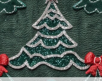 3d Coquette Christmas Tree Glitter Red Bow Seamless Pattern, Sparkly Xmas Decor Fabric Sublimation Design, DIY Holiday Craft, Seasonal Print