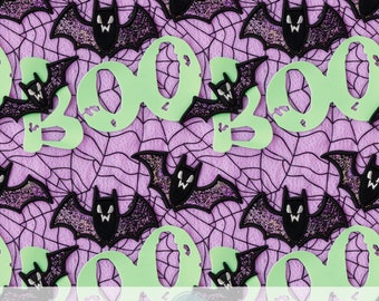 Padrão sem emendas de morcegos brilhantes Boo 3D, fundo de Halloween, bordado falso para sublimação de tecido, teia de aranha da temporada assustadora, papel digital