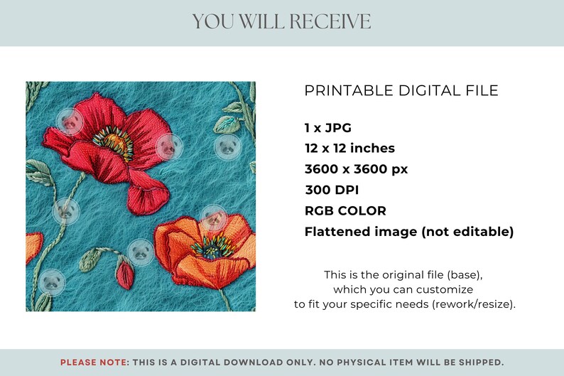 Poppy Design Rework 3d Red Poppy Faux Embroidery Seamless Pattern, Birth Month Flower ...