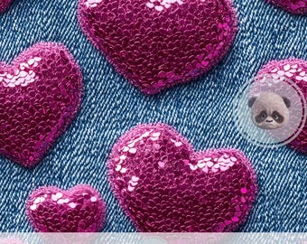 3d Y2K Hot Pink Pailletten-Herz-nahtlose Muster, rosa Glitter und Denim Digital Paper, 90er Jahre Bachelorette Party Craft Fabric Sublimation Design