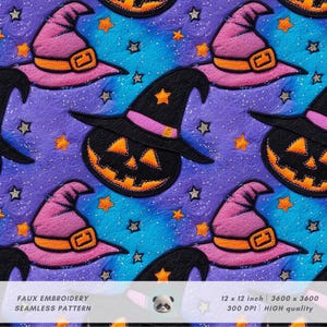 3D-Halloween-Hexengeschenke, Sternennacht-nahtloses Muster, Jack o Lantern im Hexenhut, Herbst-Digitalpapier, herunterladbarer Druck