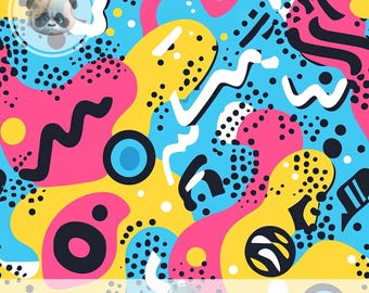 Funky 80s Abstract Seamless Pattern, Bold Geometric Repeating File Radical Retro Digital Paper for 90s Kid Nostalgia & Colorful Party Fabric