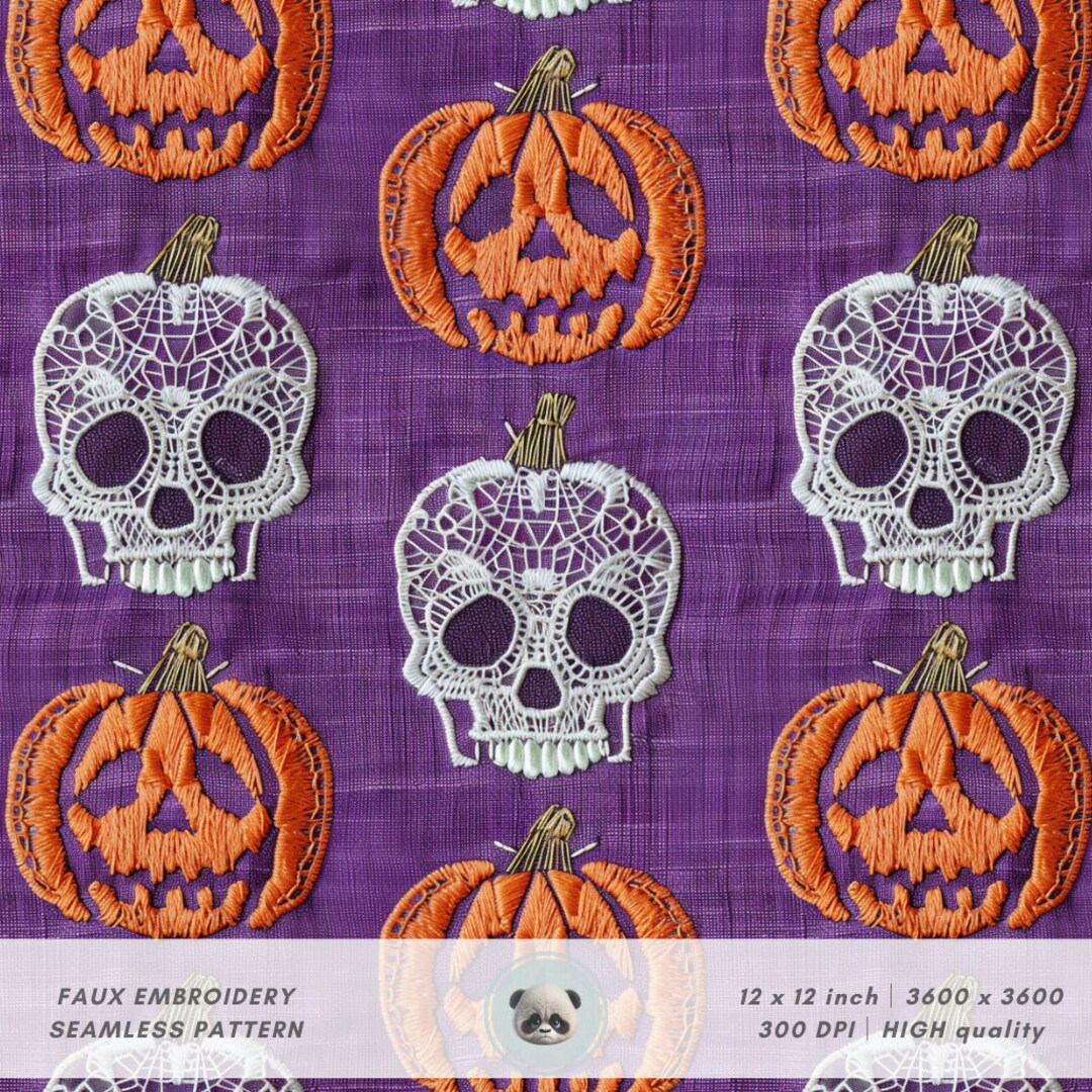 3d Lace Skull Faux Embroidery Jack O Lantern Seamless Pattern, Spooky ...