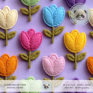 3D Kunstfilz Tulpe Nahtloses Muster, buntes digitales Blumenpapier, niedliches Frühlingshandwerk für Kinder, Ostersammelalbum-Stoff, Sublimationsdesign