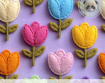 3d Faux Felt Tulip Seamless Pattern, Colorful Floral Digital Paper, Cute Spring Craft for Kids, Easter Scrapbook Fabric, Sublimation Design