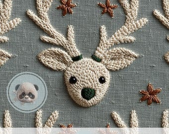 3d Boho Christmas Reindeer Seamless Digital Paper, Repeating Pattern Embroidery Texture for Winter Woodland Nursery, Rustic Xmas Scrapbook
