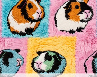 Padrão sem emendas de porquinho-da-índia retrô colorido 3D, fundo de patchwork peludo, estampas de animais fofas, papel digital com textura fofa, presente para amantes de animais de estimação