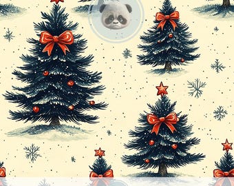 Motivo senza soluzione di continuità con albero di Natale retrò, carta digitale vintage per biglietti d'auguri, tessuto invernale innevato, sfondo nostalgico con foresta, file JPG
