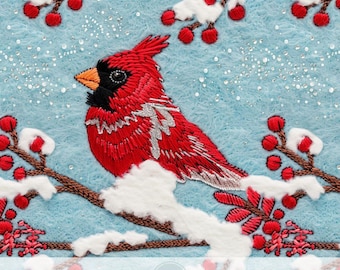 3d Red Cardinal Bird Snowy Tree Branch Seamless Pattern, Winter Digital Graphics, DIY Cozy Christmas Decor, Digital Paper, Bird Lover Gift