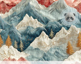 Mountain Scene Digital Paper, Muted Landscape Seamless Pattern for Travel Scrapbook, Rustic Journals, Nature Wall Art & Hiking Crafts