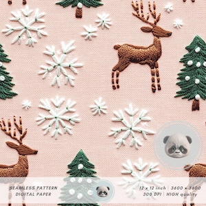 Patrón navideño rosa 3D sin costuras, papel digital de reno femenino, diseño de tela navideña con bosque ruborizado, bonito álbum de recortes navideño para bebé.
