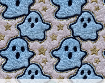 3d Baby Ghost Fleece Texture, Faux Embroidery Halloween Seamless Pattern, Glitter Gold Stars, Baby Blue Digital Paper, Kids Cute Scrapbook