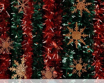 3d Christmas Tinsel Garland Seamless Pattern, Gold Shiny Snowflake, Bling Backdrop, DIY Xmas Party Decoration, Glitter Holiday Digital Paper