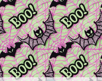 Padrão sem emendas de morcegos com glitter 3D Boo para sublimação de tecido, papel digital neon para Halloween, teia de aranha rosa, artesanato para scrapbook infantil, arte assustadora