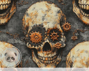 3D Steampunk Skull Grunge Digital Papier, Gothic Gang Muster für industrielle Halloween Handwerk, Horror Junk Journal & gruselige Druck