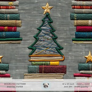 3d Bookish Weihnachtsbaum nahtlose Muster, Leser Tumbler Wrap Sublimation Design, Weihnachtsdruck, Buch-Liebhaber-Geschenk, DIY niedlichen Winter-Dekor