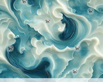 3d Watercolor Abstract Ocean Swirls Seamless Pattern, Blue Wavy Minimalist Art Digital Paper, Coastal Theme Background for Sublimation Print
