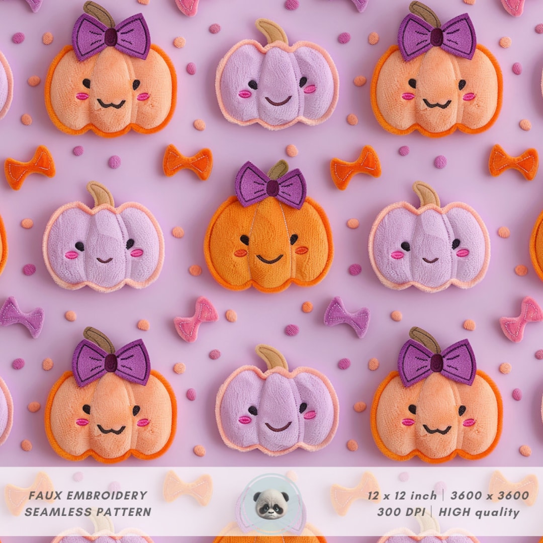 3d Coquette Pumpkins Seamless Pattern, Faux Embroidery Fluffy Texture ...