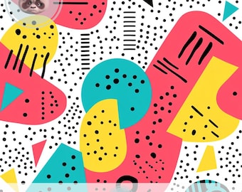 Retro 90er Jahre Nahtloses Muster, Funky geometrisches digitales Papier, 80er Jahre Memphis-Stil für Party-Stoffe, Sublimationsdruck, Journal & Scrapbooking