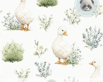 Watercolor Cottagecore Goose Seamless File, Gender Neutral Nursery Decor, Mother Goose Digital Paper, Farmhouse Art, Baby Storybook Pattern