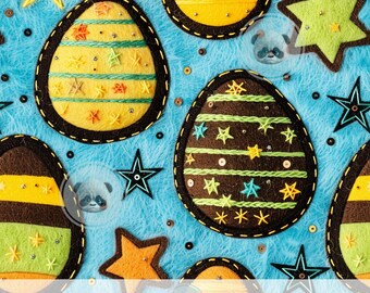 3d Starry Easter Eggs Seamless Pattern, Faux Felt Embroidery Spring Digital Paper, Blue Textured Background, Baby Boy Sublimation Design