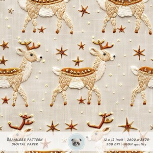 Patrón sin costuras de reno navideño vintage 3D, diseño de sublimación de tela navideña neutra, envoltura de vaso de temporada DIY, archivo de papel digital de invierno