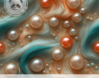 3d Luxe Pearl and Silk Seamless Pattern, Gold Faux Embroidered Digital Paper, Elegant Wedding Craft for Scrapbook, Journal & Fabric