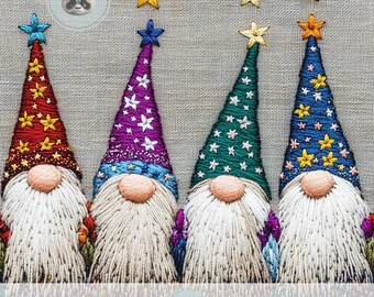 3d Wizard Gnome Seamless Pattern, Faux Embroidery Fantasy Digital Paper for Magical Scrapbook Fabric, Fairy Tale Crafts & Enchanted Journals