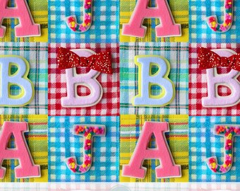 3d Alphabet Patchwork Seamless Pattern, Colorful Back to School, Faux Embroidery Student Fabric Sublimation, Glitter Plaid Digital Paper