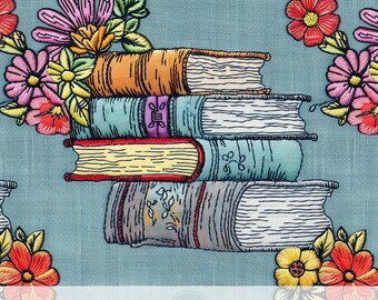 Floral Bookish Print Seamless Pattern, Book Nerd Digital Paper, Book Lover Gift, Spring Flower Prints, Librarian Fabric Sublimation Design