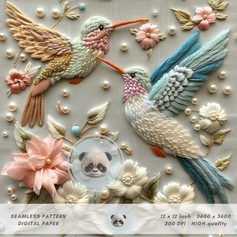 3d Hummingbirds Seamless Pattern, Faux Embroidery Repeating File for ...