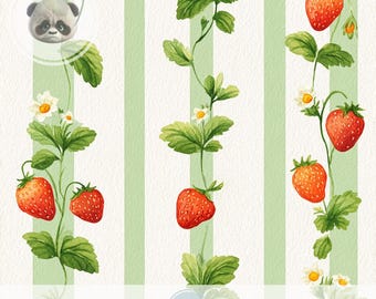 Cottagecore Watercolor Strawberry Seamless Pattern, Red Fruit Digital Paper for Summer Crafts, Kitchen Decor Fabric, Tumbler Sublimation