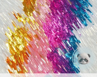 3d Glitter Rainbow Tinsel Texture Seamless Digital Paper, Abstract Repeat Pattern, Colorful Fabric Design 80s Disco Party Bright Background