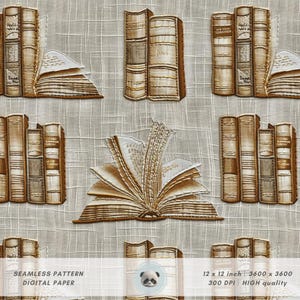 3d Vintage Bookish Print Seamless Pattern, Antique Classic Book Digital Scrapbook Paper, Readers Tumbler Sublimation Design, Book Lover Gift