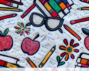 3d Back to School Seamless Pattern do sublimacji tkanin, prezent dla miłośników książek, brokatowe czerwone jabłka, neonowe książki, tło kwiatowe, plik Bookish